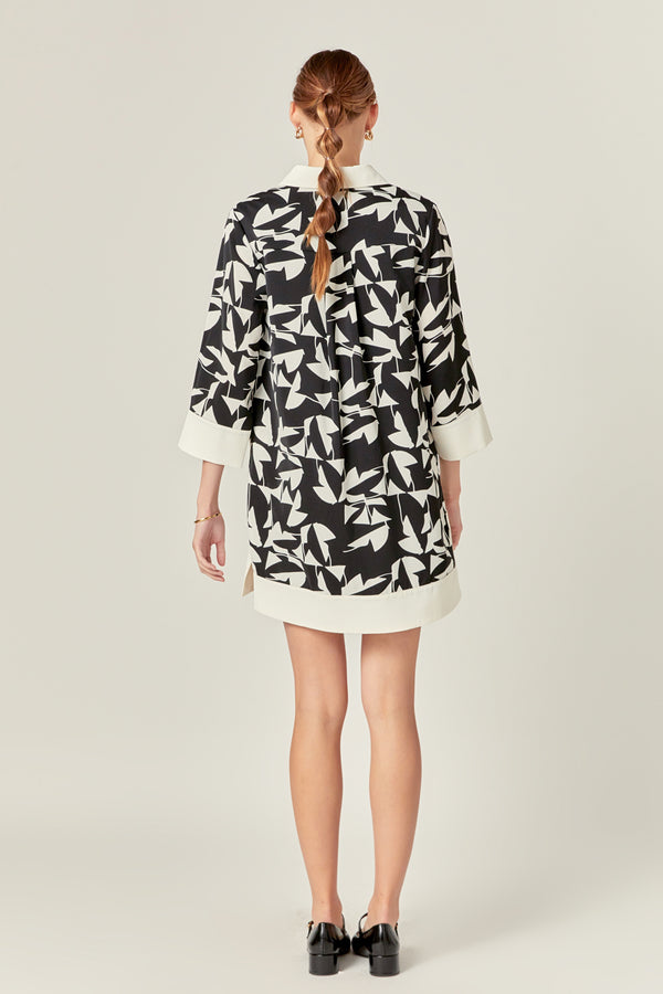 English Factory White And Black Printed Tunic Dress BLACK/IVORY