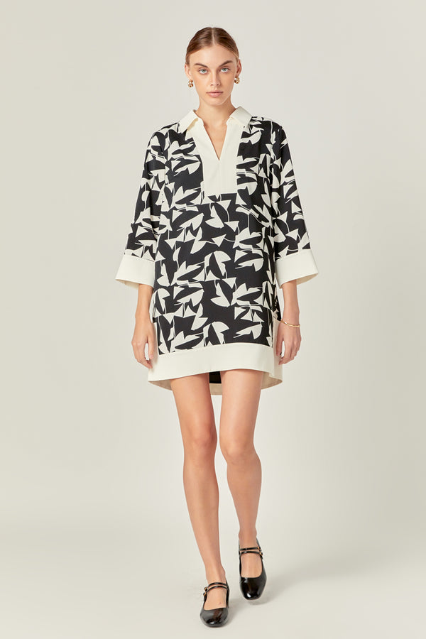 english factory White and Black Printed Tunic Dress BLACK/IVORY