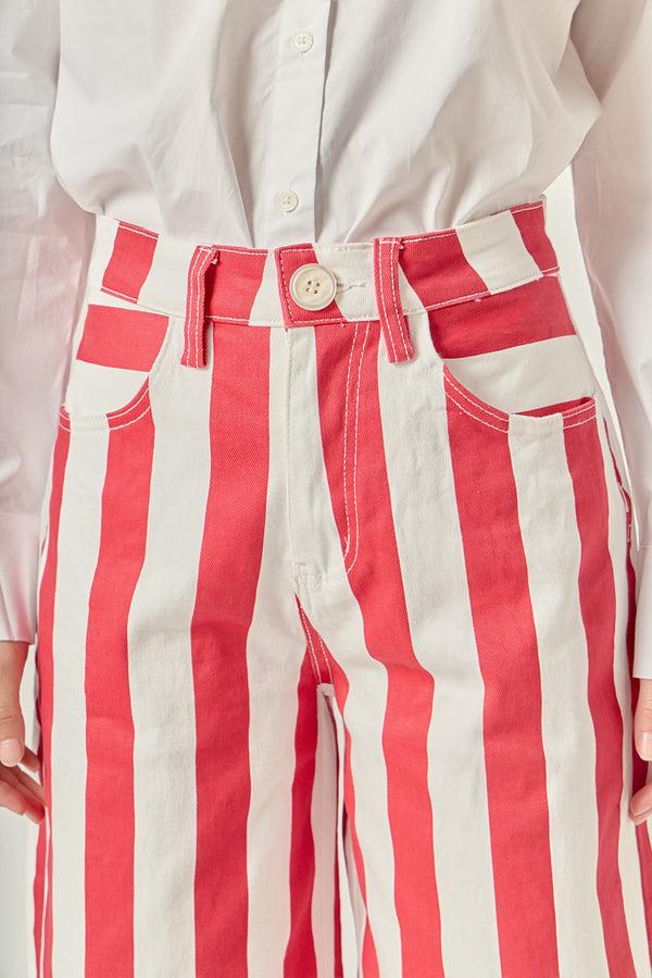 English Factory Wide Leg Bold Stripe Denim Pants RED/WHITE