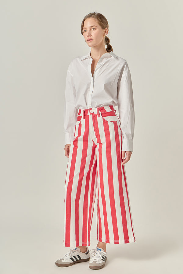 English Factory Wide Leg Bold Stripe Denim Pants RED/WHITE