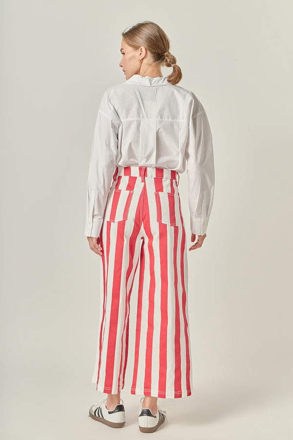 English Factory Wide Leg Bold Stripe Denim Pants RED/WHITE