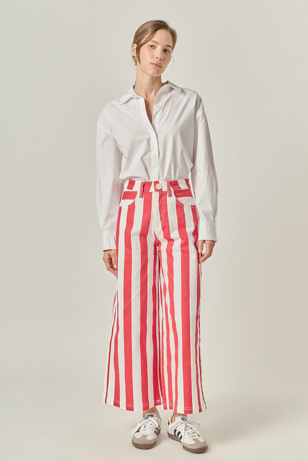english factory Wide Leg Bold Stripe Denim Pants RED/WHITE