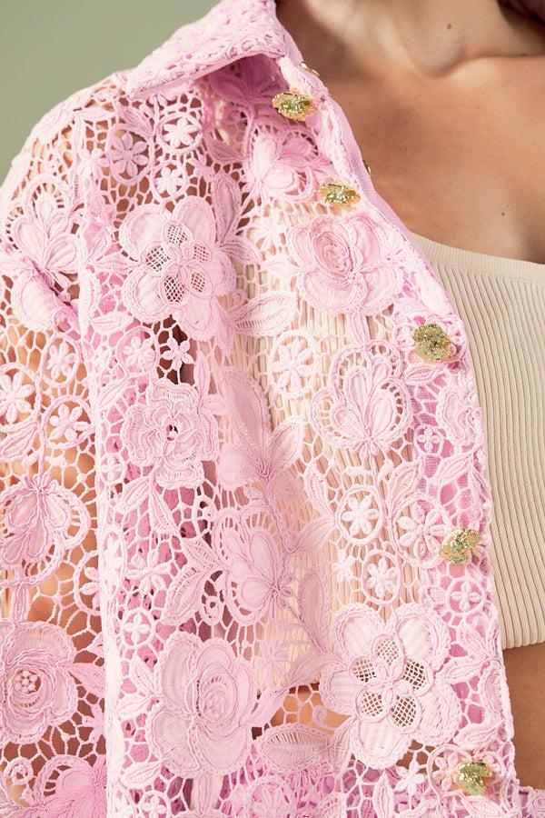 English Factory Willow Floral Guipure Lace Oversized Shirt LILAC