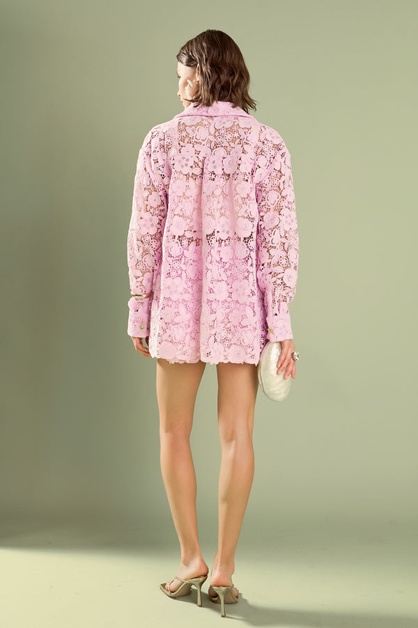 English Factory Willow Floral Guipure Lace Oversized Shirt LILAC