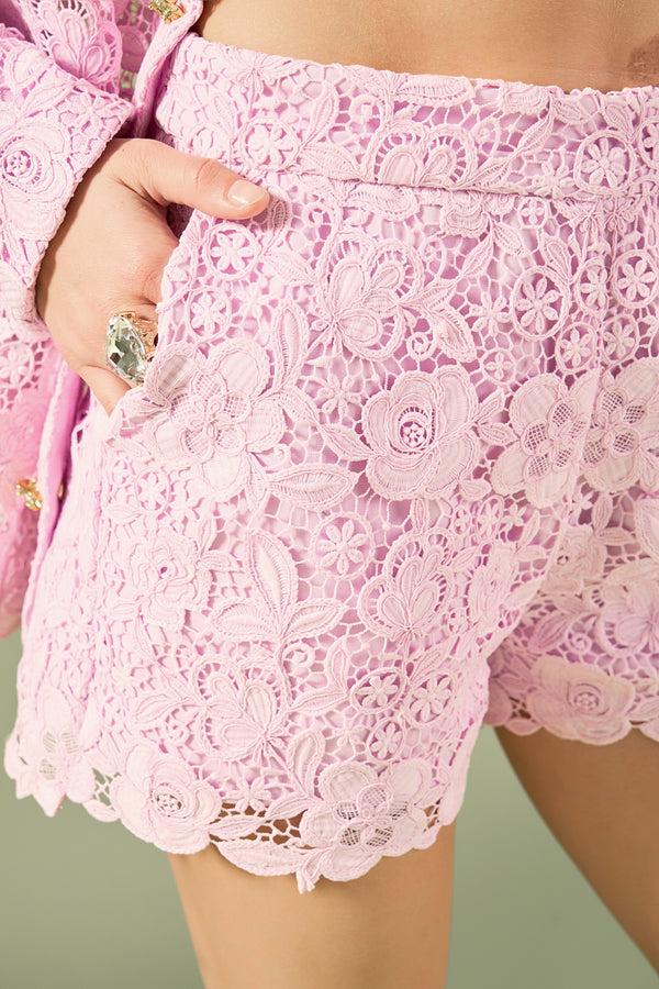 English Factory Willow Floral Guipure Lace Shorts LILAC