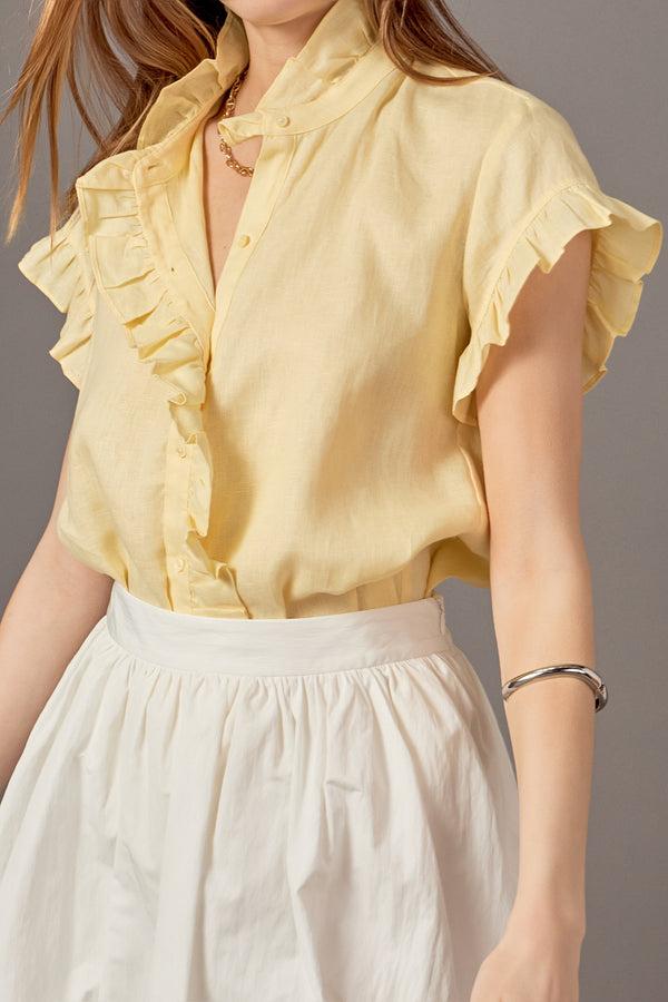 English Factory Wilma Linen Ruffle Shirt BUTTER YELLOW