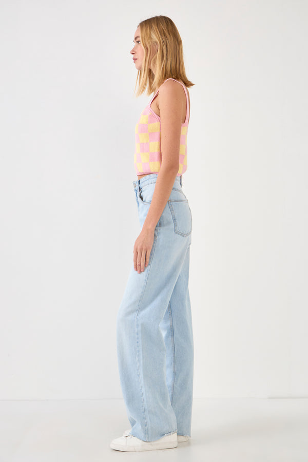 English Factory WOMEN CHECKERED KNIT SHIRT PINK/YELLOW