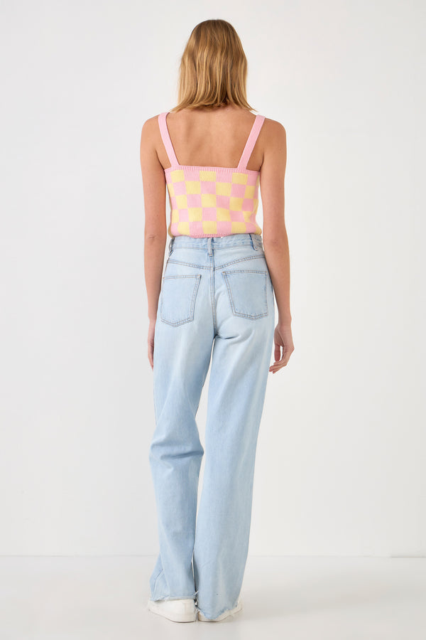 English Factory WOMEN CHECKERED KNIT SHIRT PINK/YELLOW