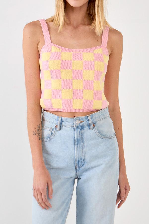 English Factory WOMEN CHECKERED KNIT SHIRT PINK/YELLOW