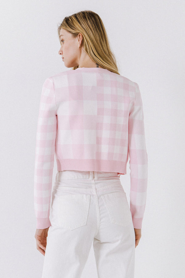 English Factory Women Gingham Knit Cardigan PINK/WHITE