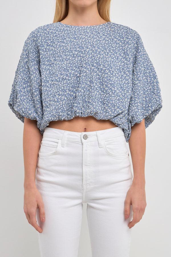 English Factory Women Woven Cropped Puff Blouse BLUE