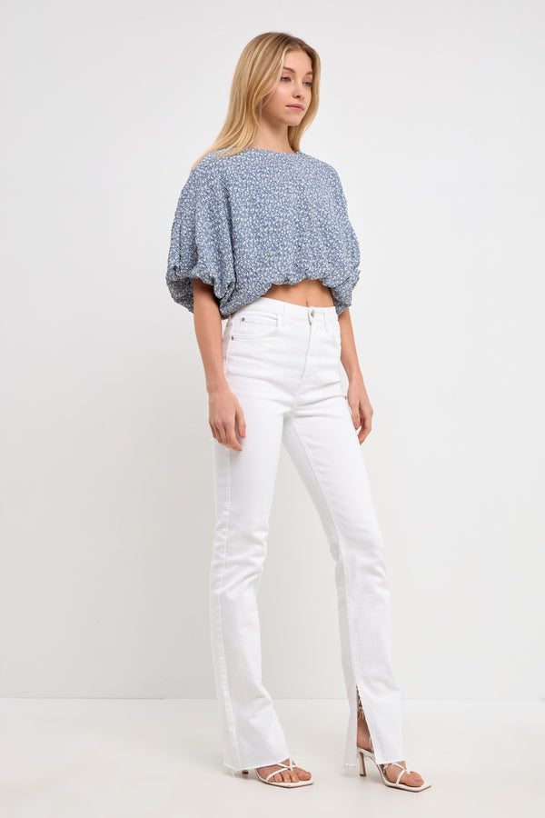 English Factory Women Woven Cropped Puff Blouse BLUE