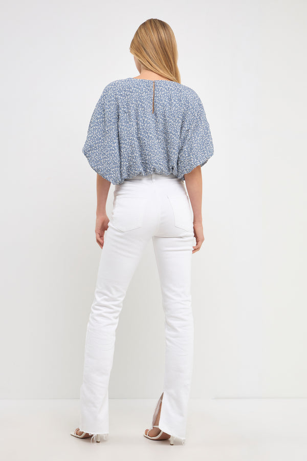 English Factory Women Woven Cropped Puff Blouse BLUE