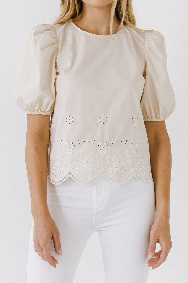 English Factory Women Woven Embroidered Blouse BEIGE