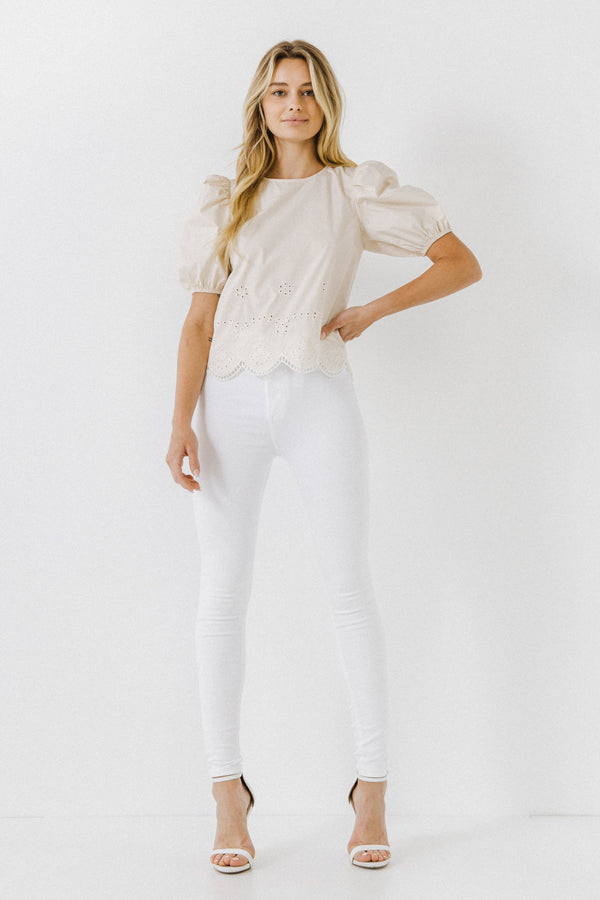 english factory Women Woven Embroidered Blouse BEIGE