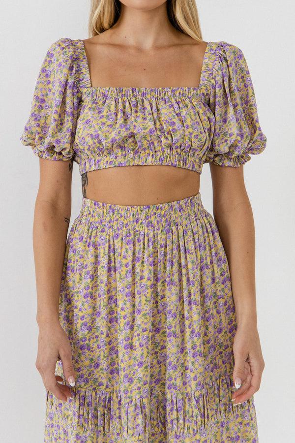 English Factory Women Woven Floral Cropped Blouse YELLOW/PURPLE