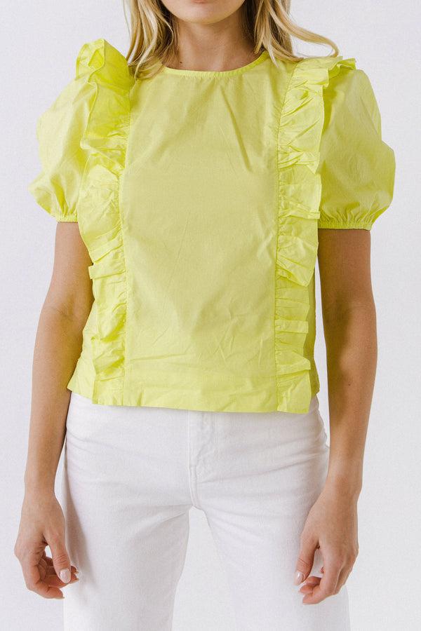 English Factory Women Woven Ruffled Bodice Blouse LIME
