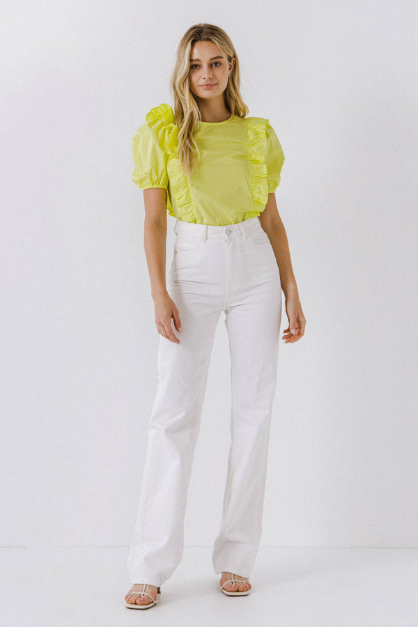 english factory Women Woven Ruffled Bodice Blouse LIME