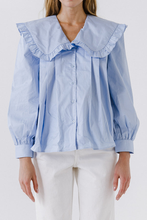 English Factory Women Woven Ruffled Collar Blouse POWDER BLUE