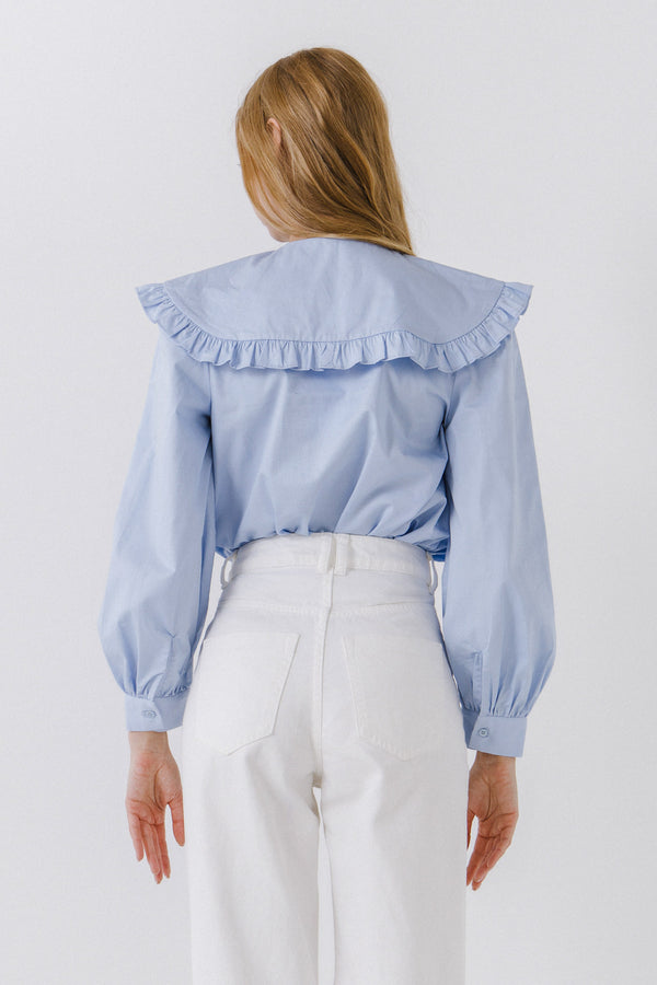 English Factory Women Woven Ruffled Collar Blouse POWDER BLUE