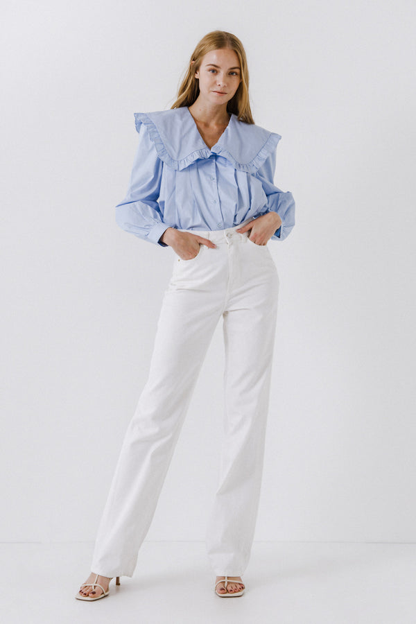 english factory Women Woven Ruffled Collar Blouse POWDER BLUE