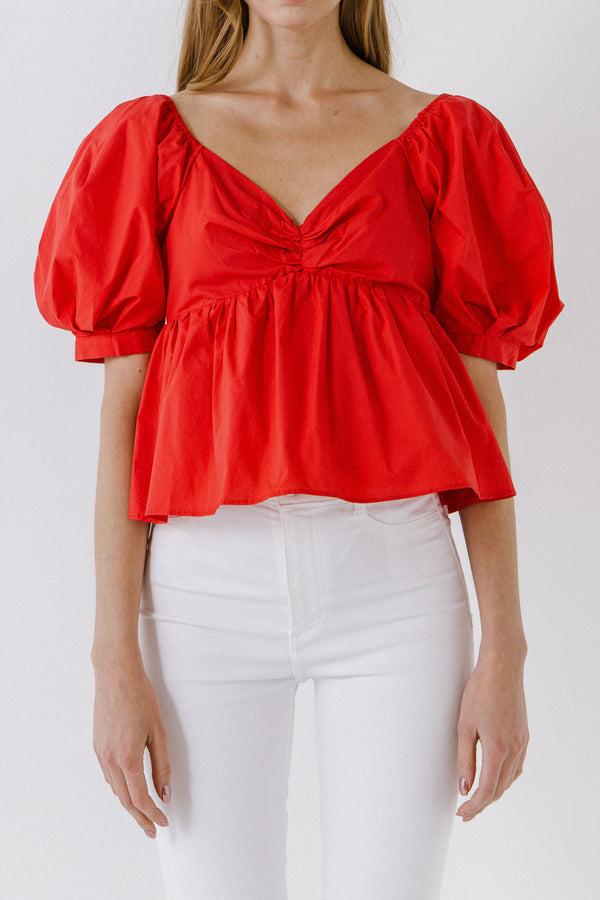 English Factory Women Woven Short Puff Sleeve Blouse RED