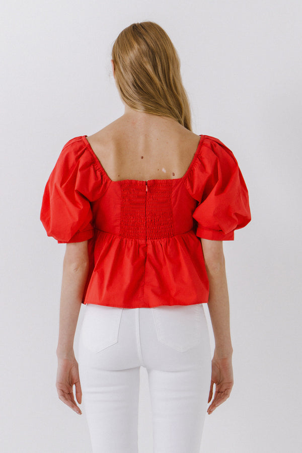 English Factory Women Woven Short Puff Sleeve Blouse RED