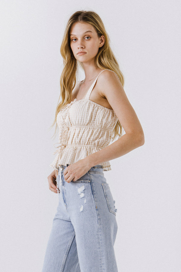 English Factory Women Woven Sleeveless Shirred Blouse BEIGE