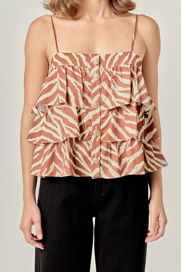 English Factory Zebra Print Sleeveless Top BROWN MULTI