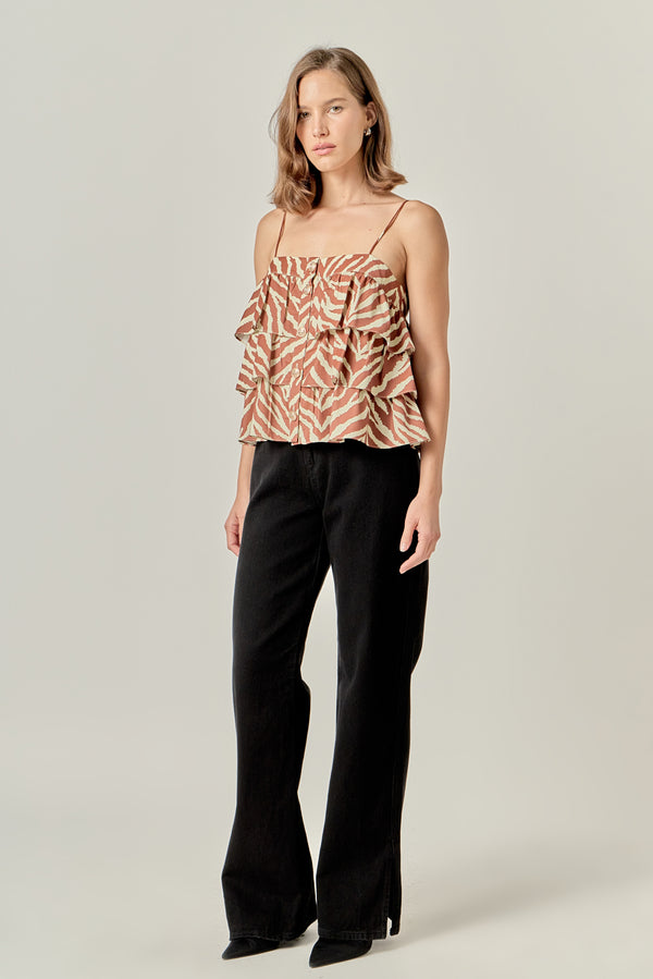 English Factory Zebra Print Sleeveless Top BROWN MULTI