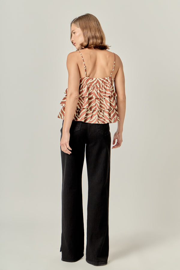 English Factory Zebra Print Sleeveless Top BROWN MULTI