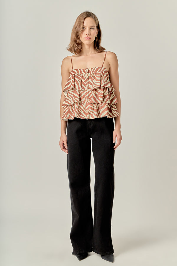 english factory Zebra Print Sleeveless Top BROWN MULTI