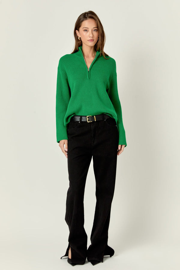 english factory Zip Collared Sweater in Green GREEN