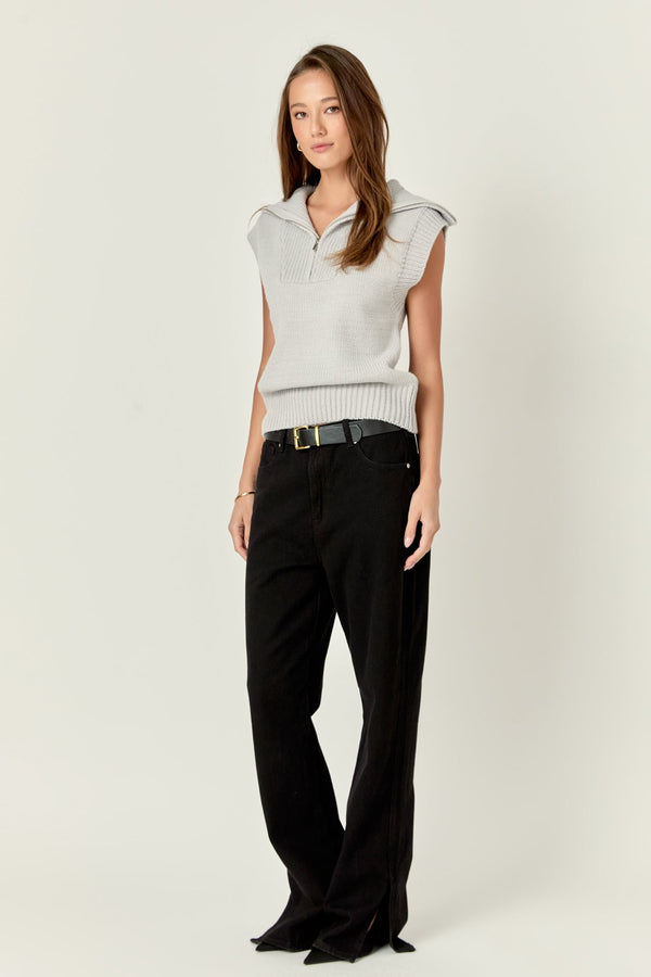 English Factory Zip Mock Neck Knit Sweater Vest GREY