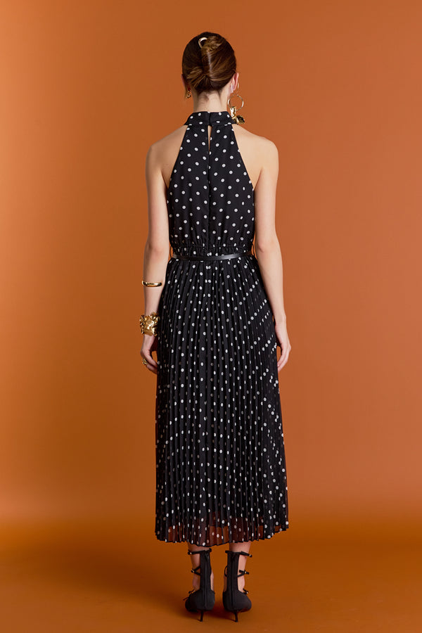 English Factory Zoe Polka Dot Pleated Midi Dress BLACK/WHITE