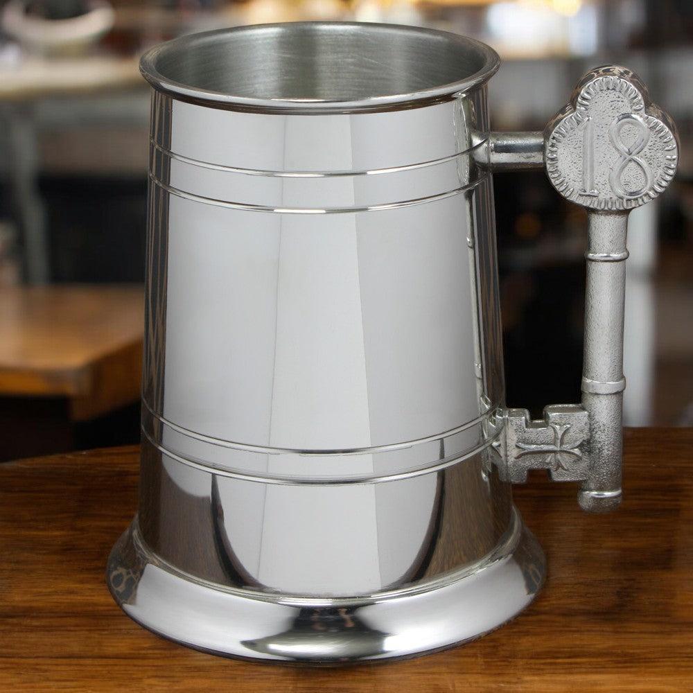 English Factory 1 Pint* 18th Birthday Pewter Beer Mug Tankard With 18 Key Handle