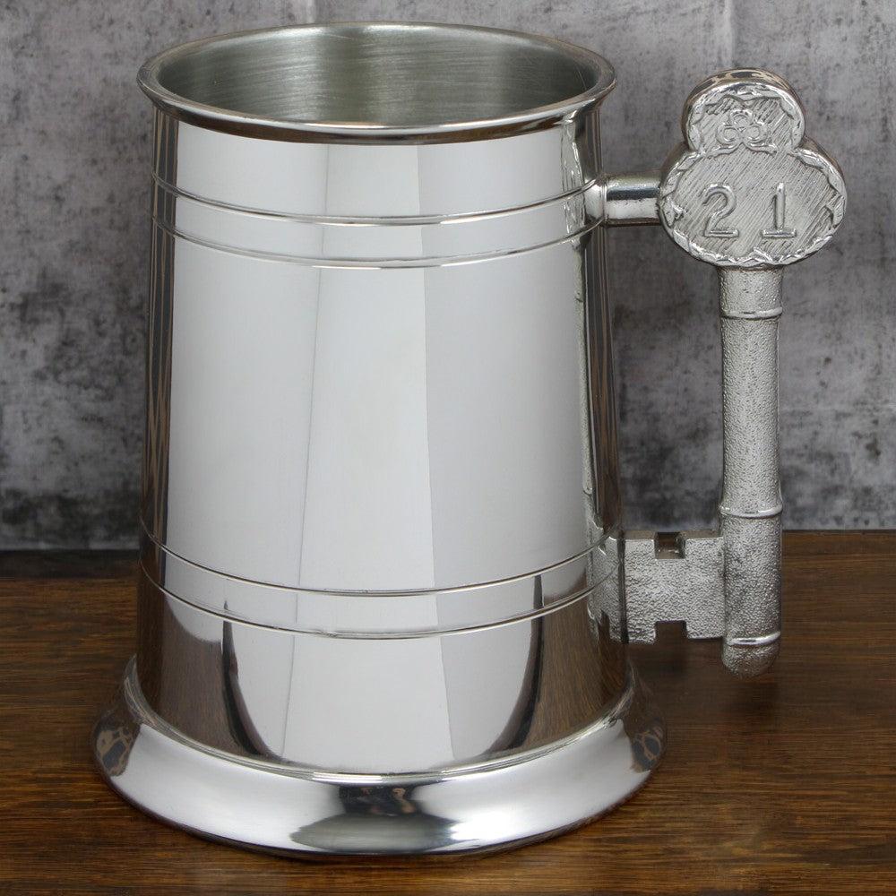 English Factory 1 Pint* 21st Birthday Pewter Beer Mug Tankard With 21 Key Handle