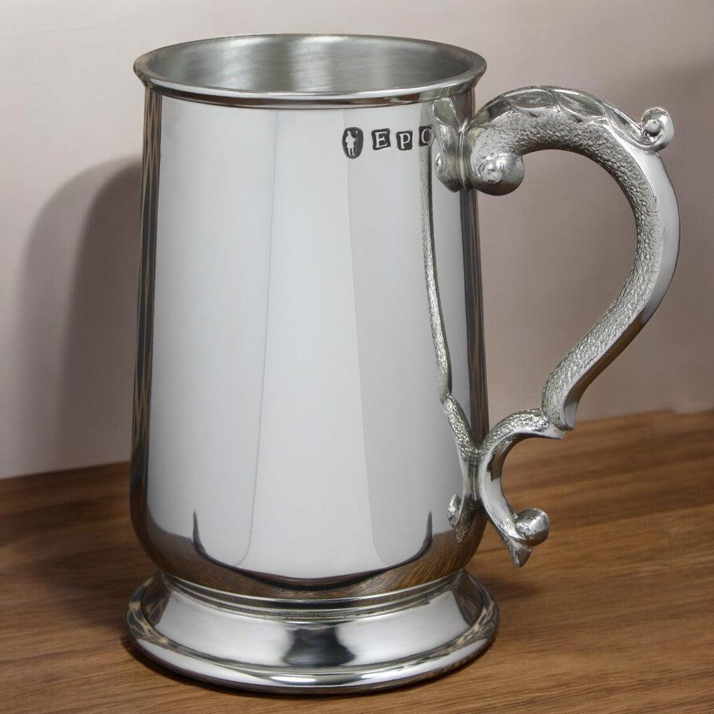 English Factory 1 Pint* Heavy Style Pewter Beer Mug Tankard With Curved Handle