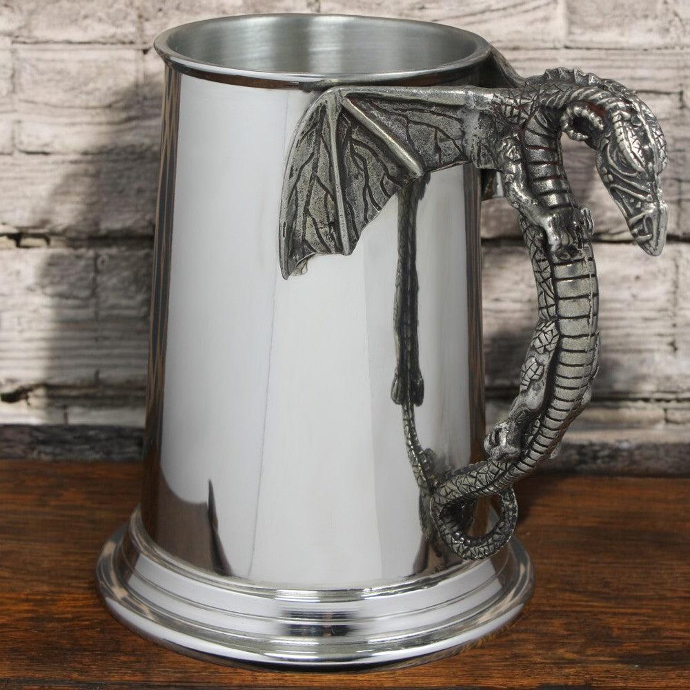 English Factory 1 Pint* Heavy Style Pewter Beer Mug Tankard With Mystic Dragon Handle