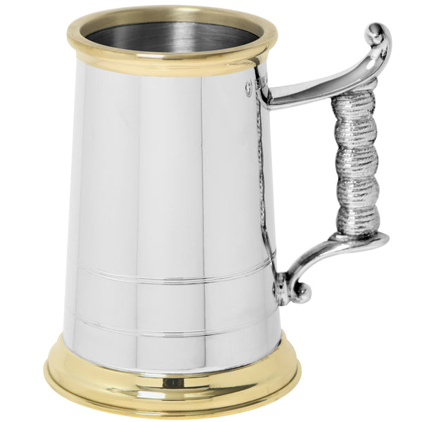 english factory 1 Pint* Heavy Style Pewter Tankard with Rope Handle and Brass Detailing