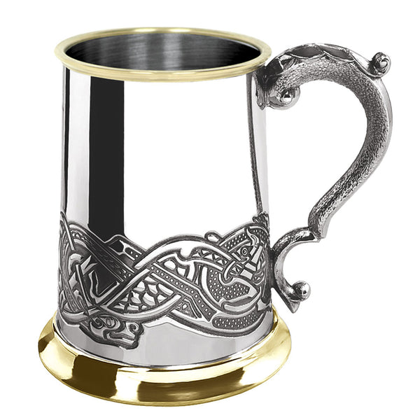 english factory 1 Pint* Pewter and Brass Beer Mug Tankard With Celtic Design