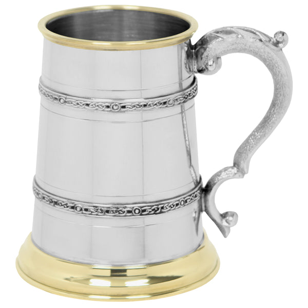 english factory 1 Pint* Pewter and Brass Beer Mug Tankard With Celtic Styling