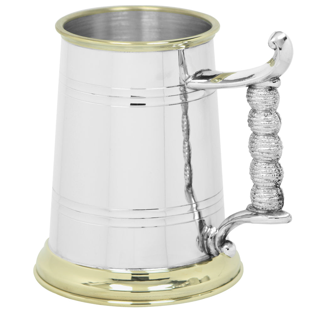 English Factory 1 Pint* Pewter And Brass Beer Mug Tankard With Elegant Rope Style Handle