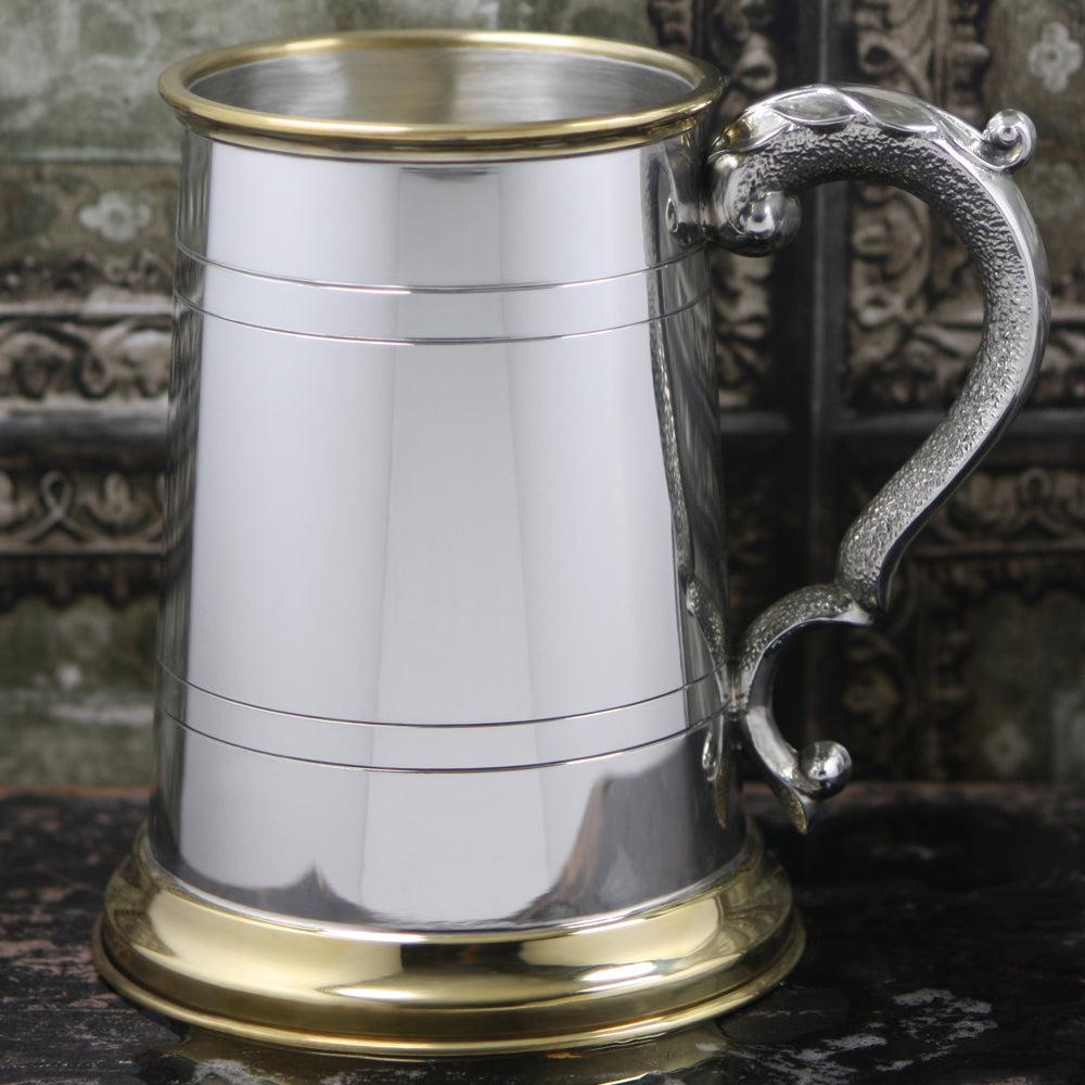English Factory 1 Pint* Pewter And Brass Traditional Beer Mug Tankard