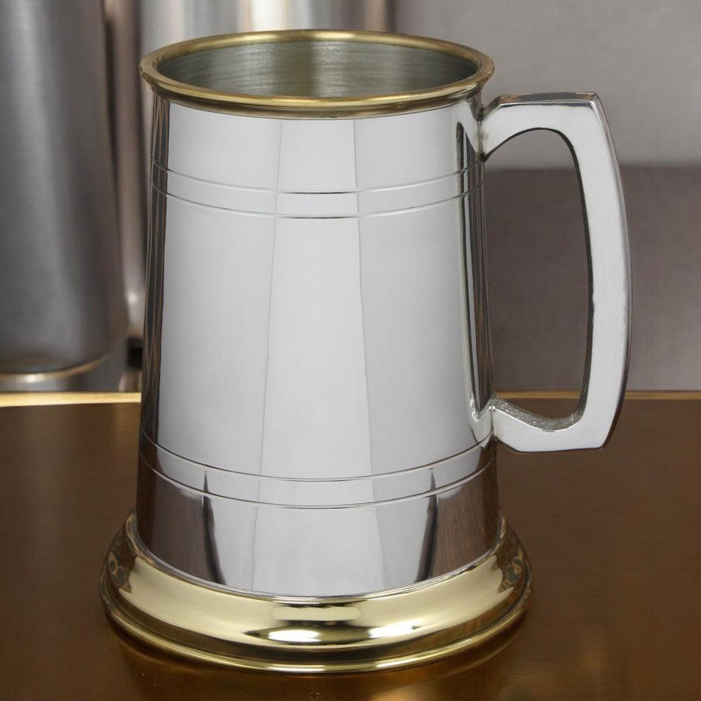 English Factory 1 Pint* Pewter And Brass Traditional Beer Mug Tankard