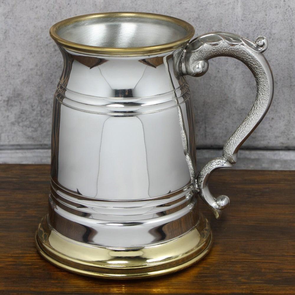 English Factory 1 Pint* Pewter And Brass Traditional Beer Mug Tankard