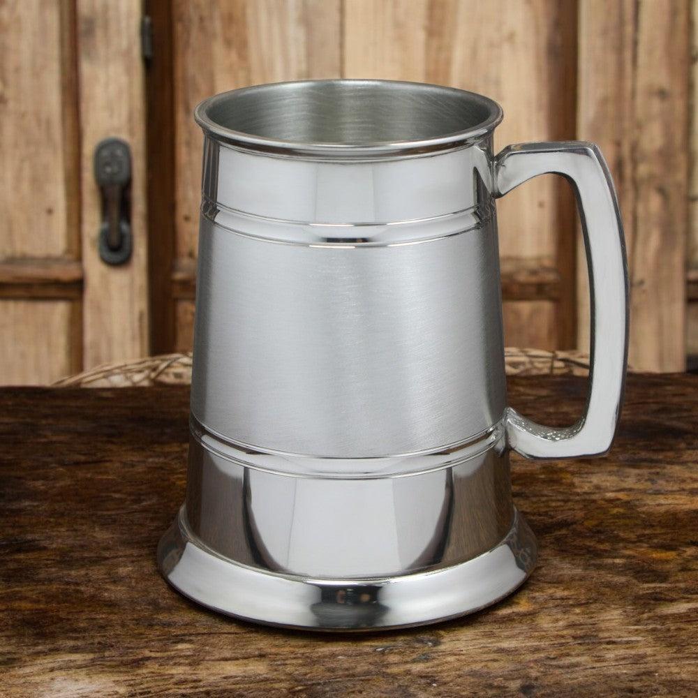 English Factory 1 Pint* Pewter Beer Mug Tankard With Classic Handle And Grooved Satin Band