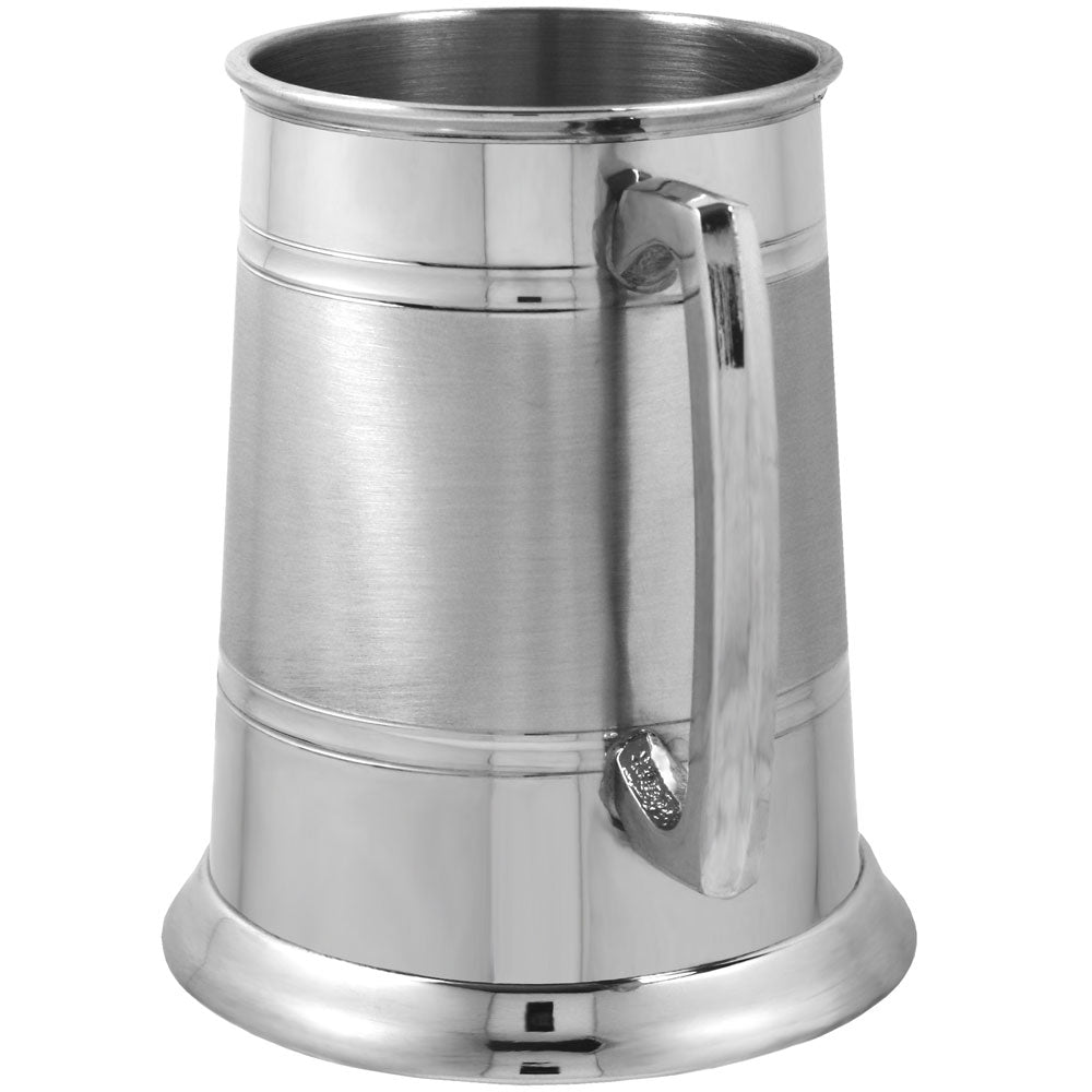 English Factory 1 Pint* Pewter Beer Mug Tankard With Classic Handle And Grooved Satin Band