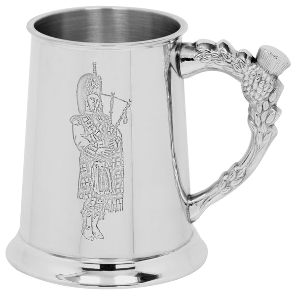 english factory 1 Pint* Pewter Beer Mug Tankard with Embossed Scottish Piper Design