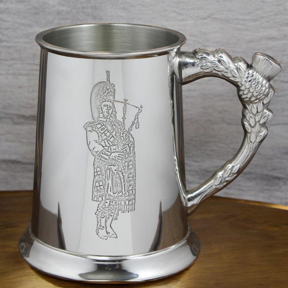 English Factory 1 Pint* Pewter Beer Mug Tankard With Embossed Scottish Piper Design